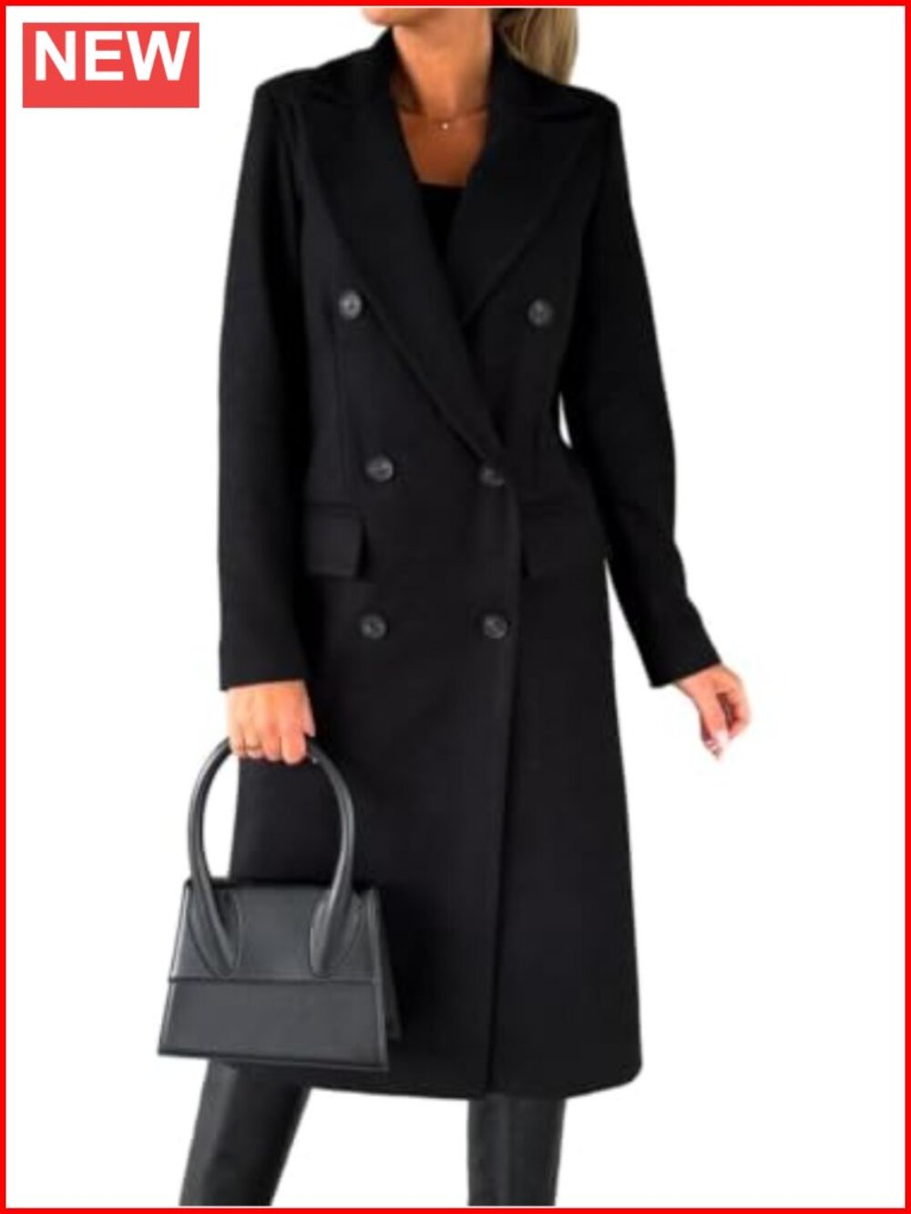 Womens Long Wool Blend Double Breasted Trench Coat Winter Warm